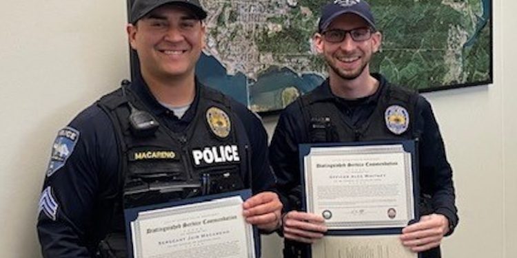 Sergeant Macareno and Officer Whitney were awarded the Distinguished Service Commendation for their heroic actions on January 30th, 2024